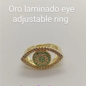 Gold and Green Eye Design Adjustable Ring